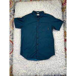 Columbia Mens Shirt Short Sleeve Sz Med Button Down Blue Striped Pocket Stretch
